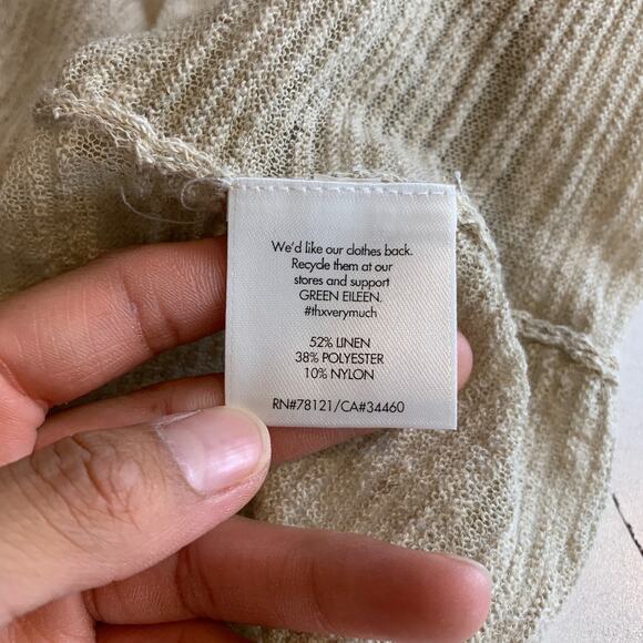 Eileen Fisher Cardigan Womens M Medium Cream Semi Sheer Linen Blend Long Sleeve - Picture 9 of 11